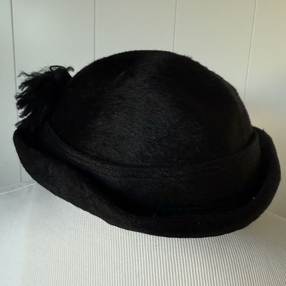 I. Magnin Vintage 40s 50s Black Wool Half Hat Tassel Scarf Fascinator Italy - Picture 13 of 13